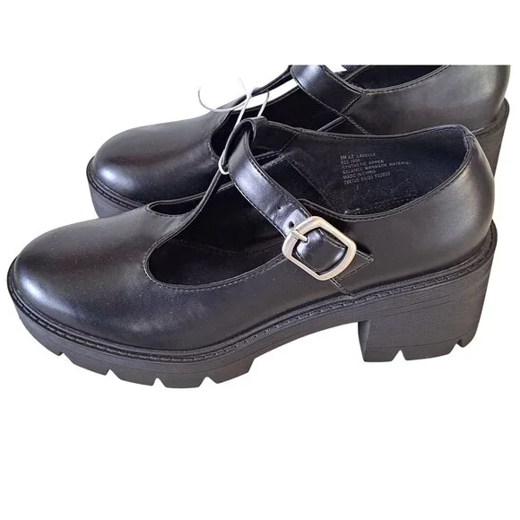 NEW Y2K Black Chunky Mary Jane Platform Shoes Goth Buckle Lug Sole Women's 8 - Picture 2 of 7